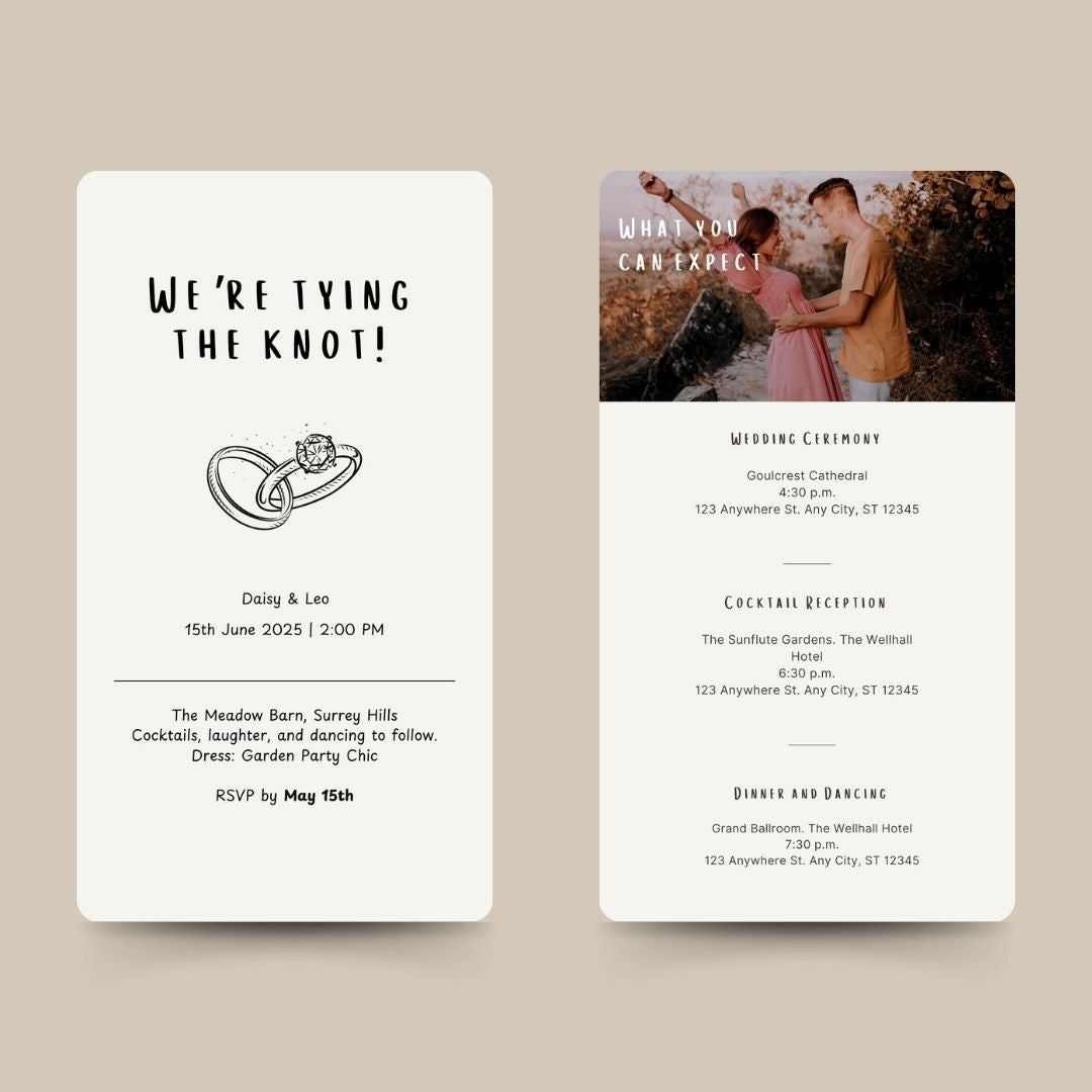 We’re Tying the Knot Digital Wedding RSVP Website + Editable Invitation PDF