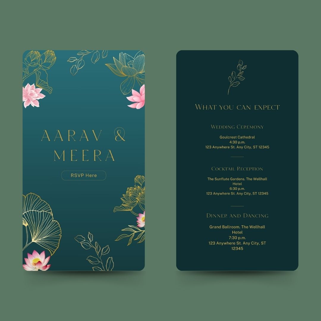 Golden Lotus Hindu & Sikh Wedding RSVP Website – Digital Save the Date Template + Editable PDF