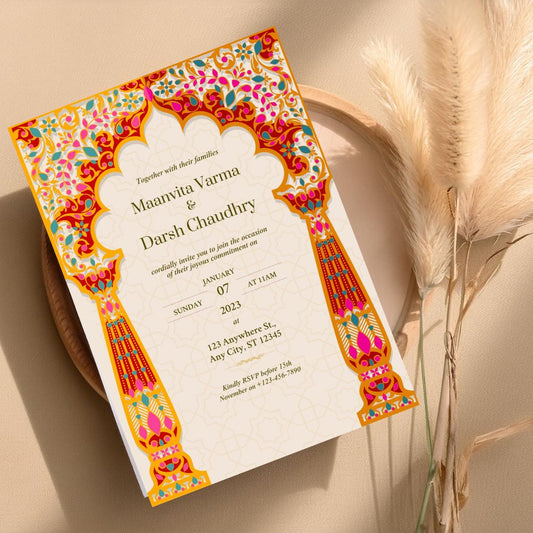 Premium Customisable Vibrant Indian Wedding Digital Save The Date A5 Invitation Card